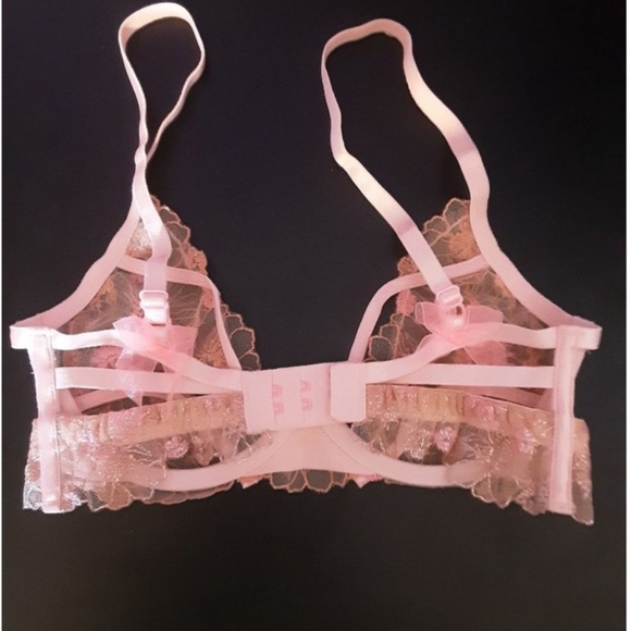 For Love & Lemons Pink Shimmer Floral Underwire Bra Size XXS - Picture 4 of 8
